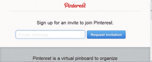 Pinterest signup page inviting users to request an invitation.