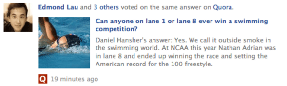 Quora discussion about swimming lanes with image of a swimmer in a pool.