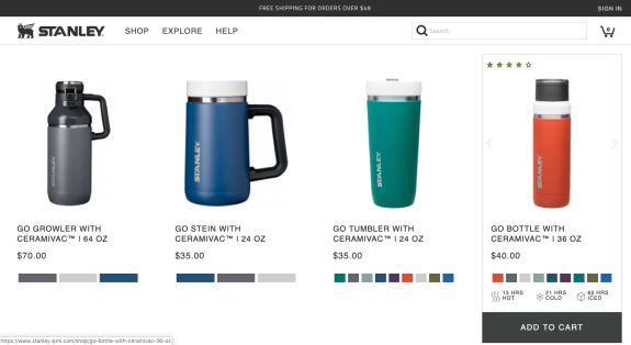 Stanley drinkware collection featuring various Ceramivac products.