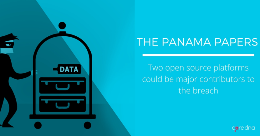 Illustration of Panama Papers data breach concept with masked figure and data cart.