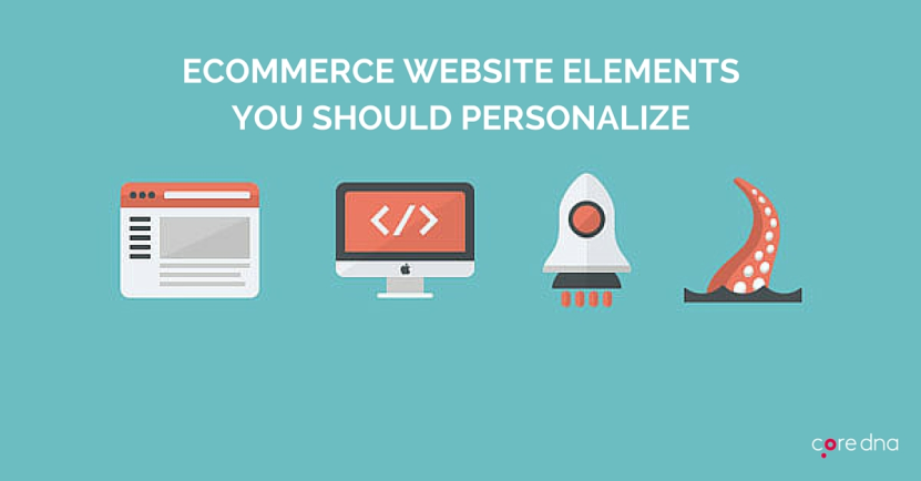 Illustration of ecommerce website elements to personalize with icons on teal background.