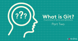 Illustration of a head with question marks and the text 'What is Git? Part Two'