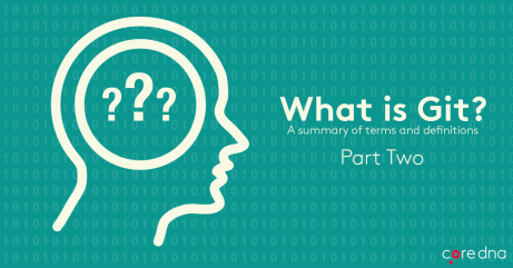 Illustration of a head with question marks and the text 'What is Git? Part Two'