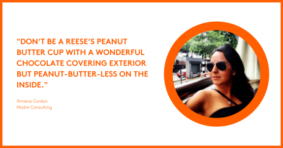 Motivational quote with a woman in sunglasses and an orange border.