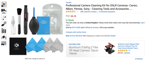 Professional camera cleaning kit with brushes, blower, and cloths for DSLR cameras.