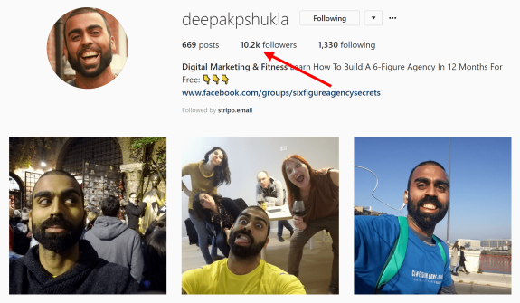 Instagram profile of a digital marketing influencer with 10.2k followers and various photos.