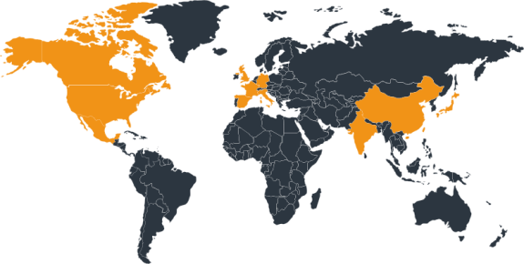World map with countries highlighted in orange