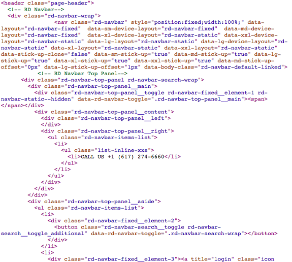 HTML code snippet showing a responsive navbar structure.