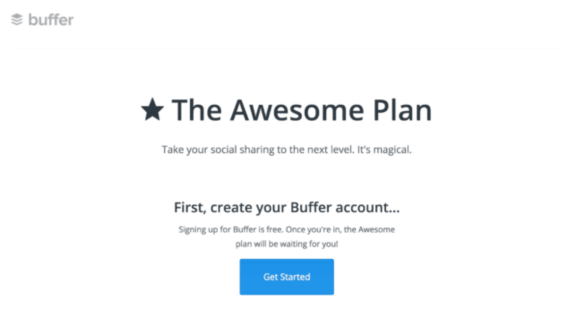 Buffer Awesome Plan signup page with call to action button.