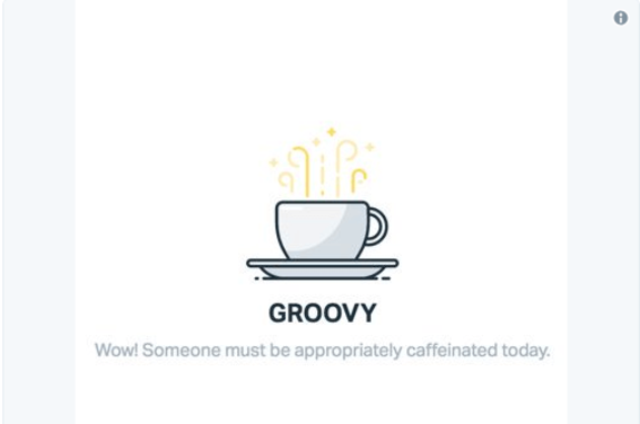 Illustration of a steaming coffee cup with the word 'Groovy' below it.