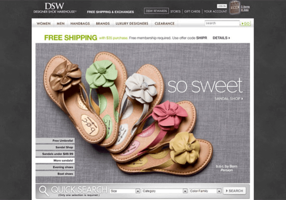 Colorful flower-embellished sandals displayed on DSW website.