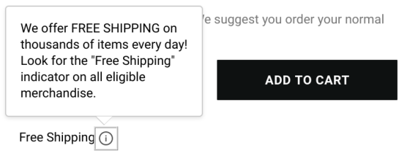 Free shipping info with add to cart button.