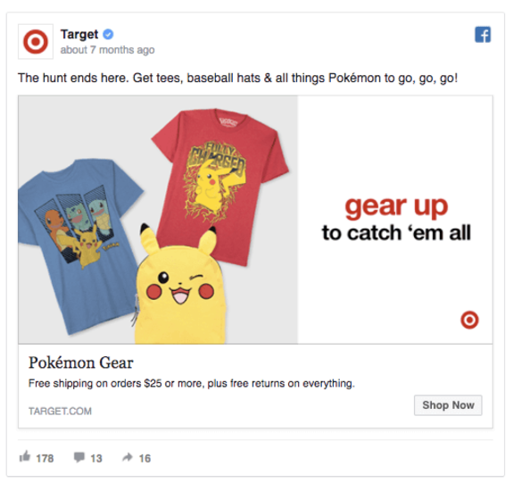 Target ad featuring Pokémon-themed shirts and gear with Pikachu design.