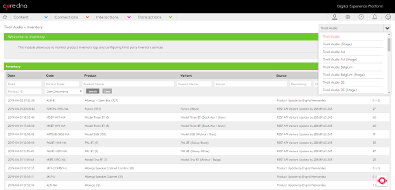 Screenshot of Tivoli Audio inventory dashboard showing product details and updates.