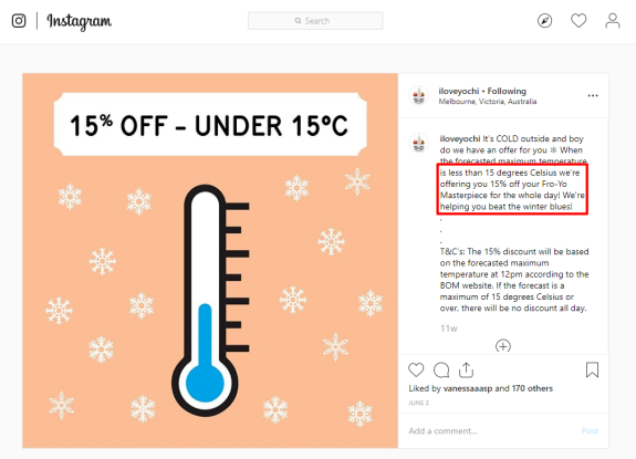 Discount promotion with thermometer and snowflakes on orange background.