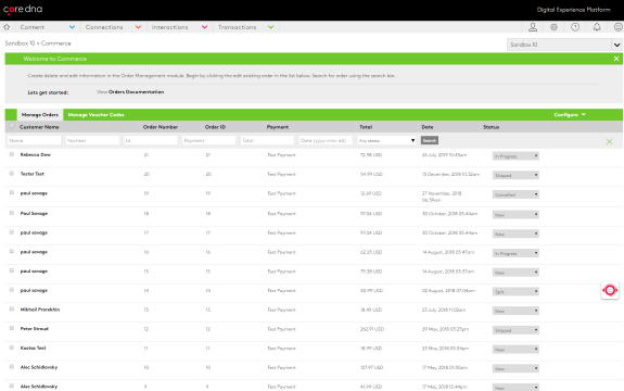 Order management dashboard with customer order details and status.
