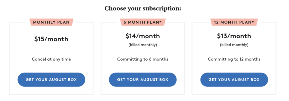 Subscription plan options with pricing for monthly, 6-month, and 12-month plans.