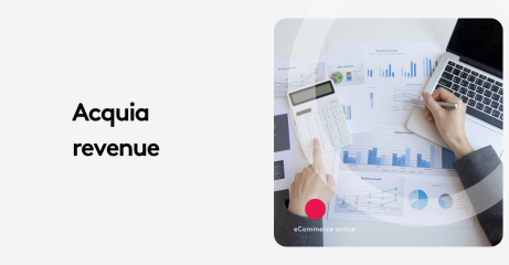 Person analyzing revenue charts with calculator and laptop on desk.