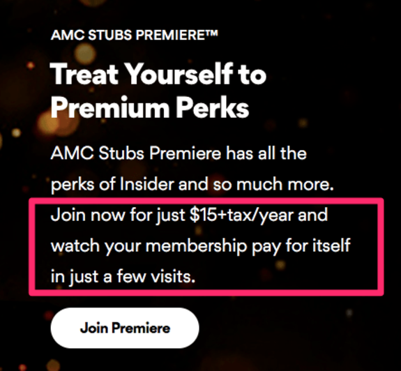 AMC Stubs Premiere promotion for premium membership perks.