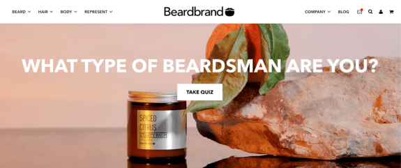 Beardbrand spiced citrus utility balm on rock with quiz prompt