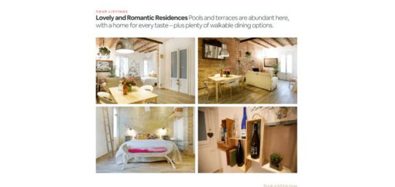 Collage of romantic residence interiors with dining area and bedroom.