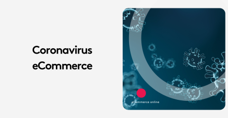 Coronavirus ecommerce concept with virus icons on blue background