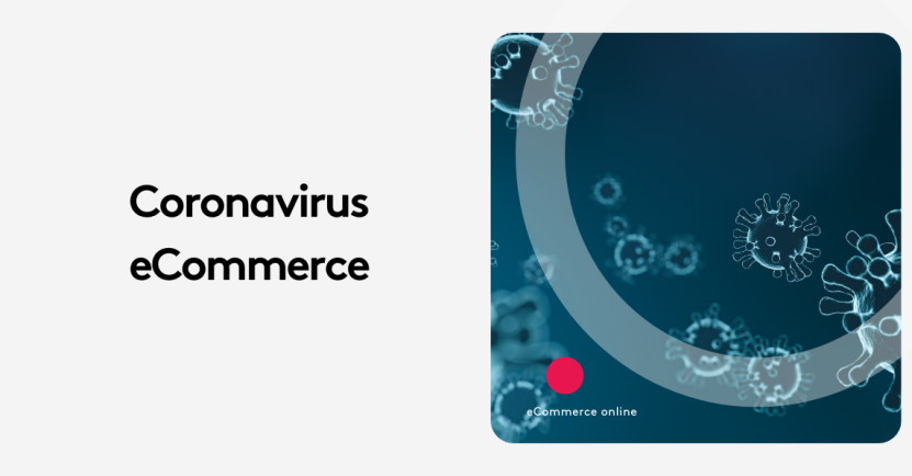 Coronavirus ecommerce concept with virus icons on blue background