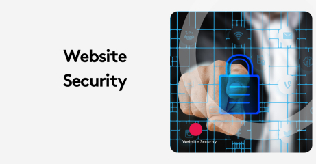 Hand pointing at digital lock icon symbolizing website security.