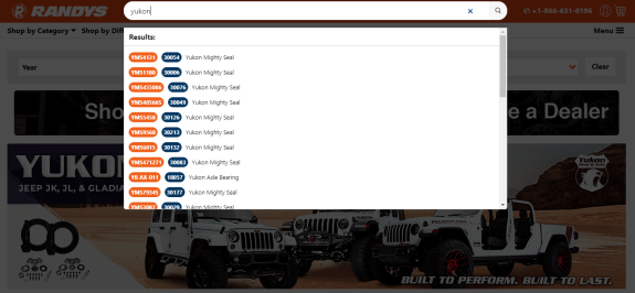 Randys website search results showing Yukon Mighty Seal products.