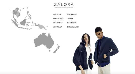 Zalora fashion models with Asia-Pacific map and country names.
