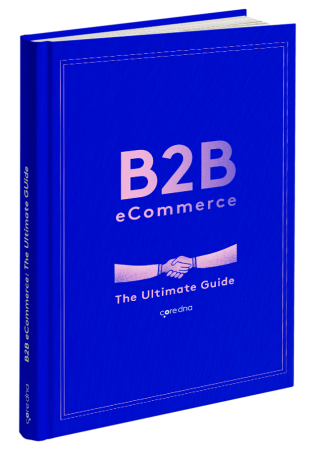 B2B eCommerce The Ultimate Guide book cover in blue with handshake graphic.