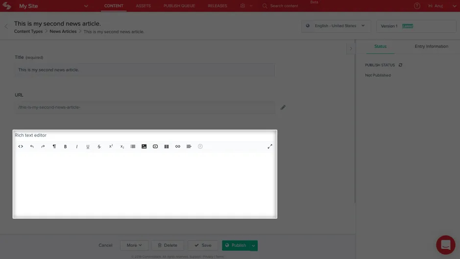 Content management system editor screen with rich text editor interface.