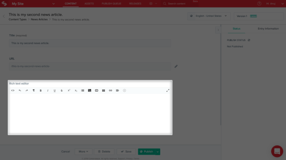 Content management system editor screen with rich text editor interface.