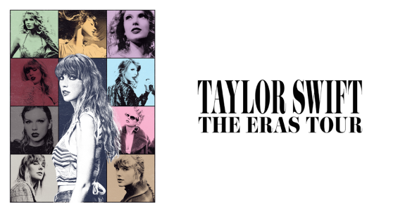 Collage of Taylor Swift images with text 'Taylor Swift The Eras Tour.'