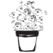 Cartoon faces forming a plant in a flower pot sketch.