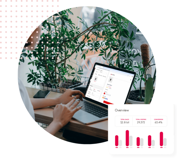 Person using a laptop to view an ecommerce dashboard with plants nearby.