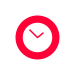 Red clock icon on white background showing 10 o'clock