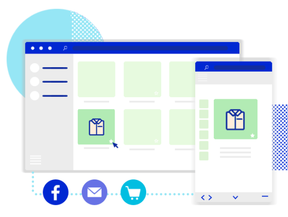 Illustration of an ecommerce website and mobile interface design with icons.