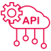Red outline of a cloud with API text and a gear icon