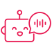 Red outline icon of a happy robot with a chat bubble