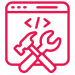 Red web development icon with hammer and wrench in browser window