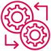 Red gears icon with rotation arrows indicating a process or automation