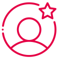 Red outline of a user icon with a star symbol