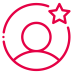 Red outline of a user icon with a star symbol