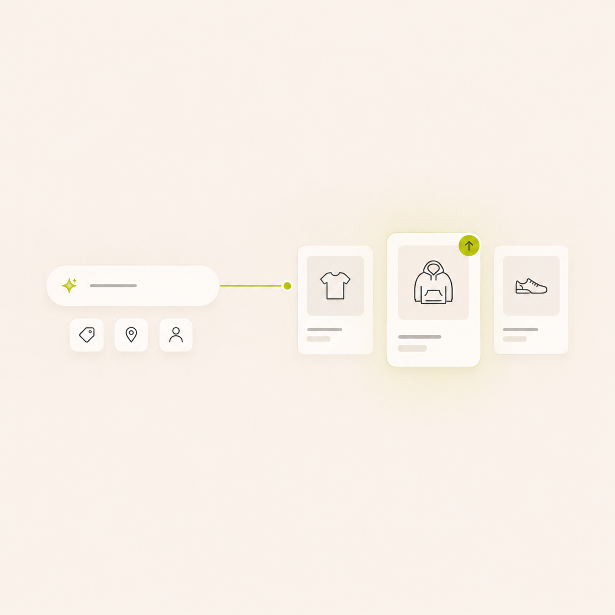 Minimalist search interface showing icons for clothing and location.