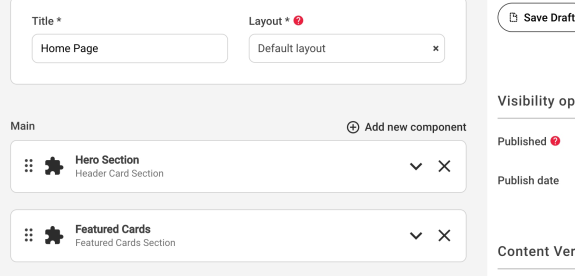 Website builder interface showing home page layout options.